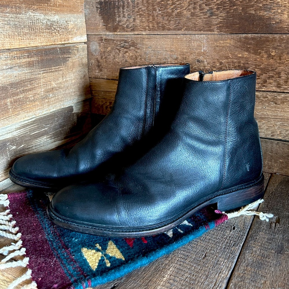 Men’s Black Leather Frye Ankle Boots